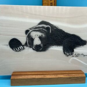 Bear Art on Marble Plaque Signed by Bob Dale